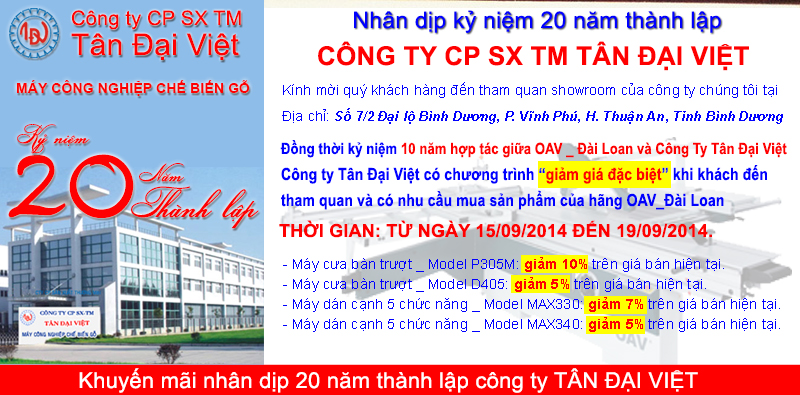 Tân Đại Việt khuyến mãi nhân dịp 20 năm kỷ niệm thành lập công ty